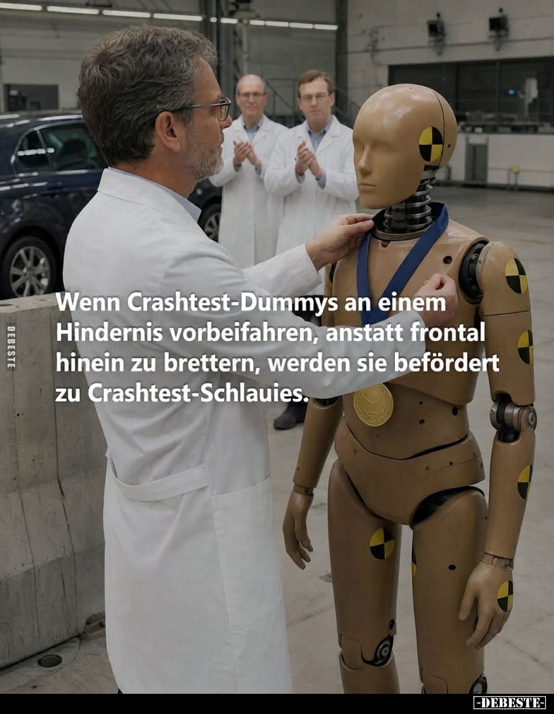 Wenn Crashtest-Dummys an einem Hindernis vorbeifahren, anstatt frontal hinein zu brettern, werden sie befördert zu Crashtest-...