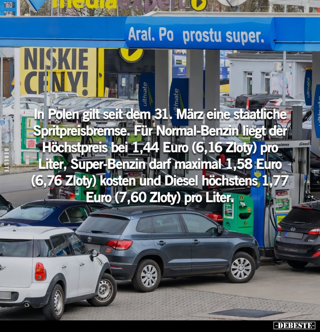 In Polen gilt seit dem 31. März eine staatliche Spritpreisbremse. Für Normal-Benzin liegt der Höchstpreis bei 1,44 Euro (6,16...