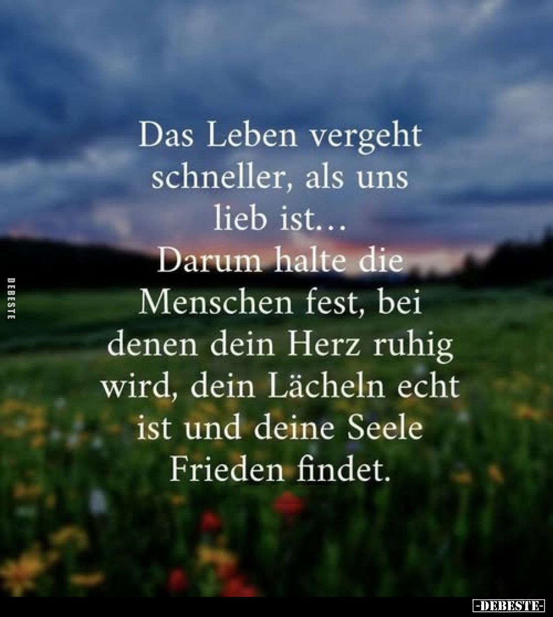 Das Leben vergeht schneller, als uns lieb ist...
Darum halte die Menschen fest, bei denen dein Herz ruhig wird, dein Lächeln...