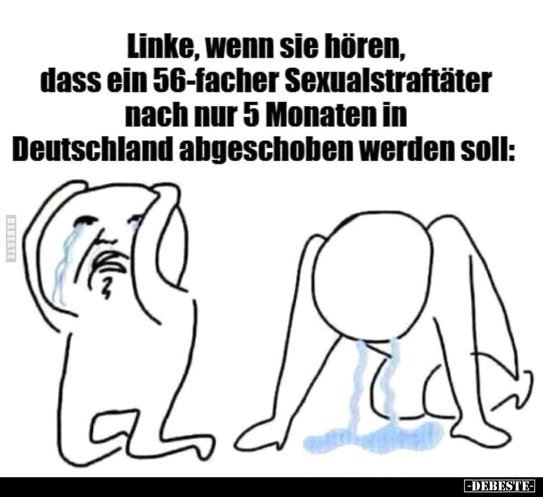 Linke, wenn sie hören,
dass ein 56-facher Sexualstraftäter nach nur 5 Monaten in Deutschland abgeschoben werden soll: