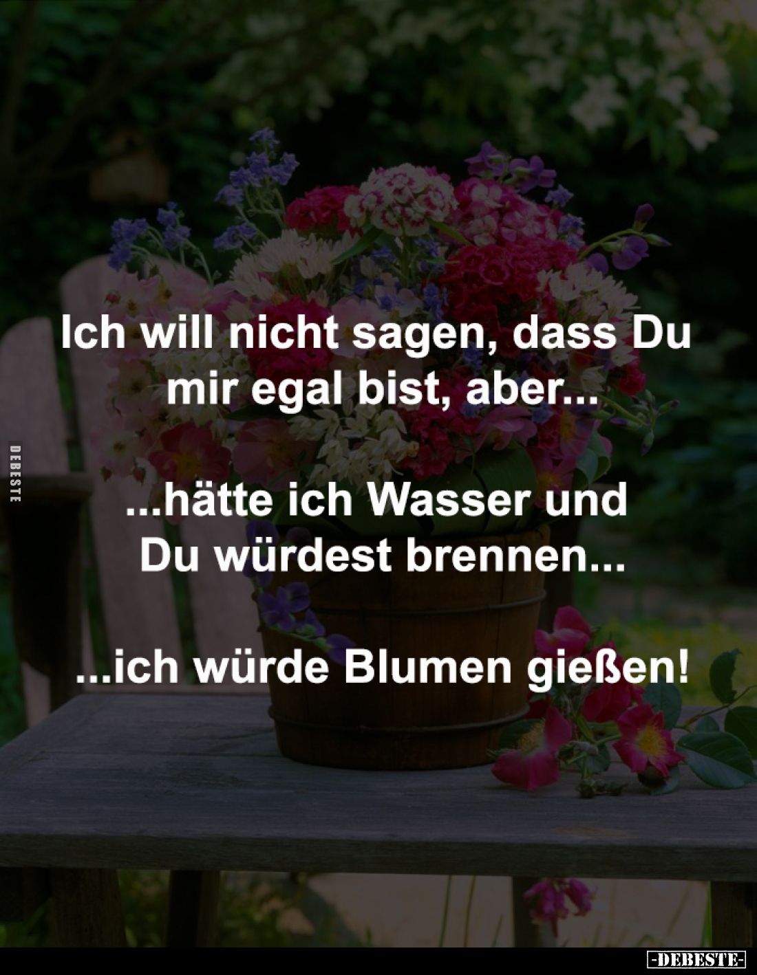 Ich will nicht sagen, dass Du 
mir egal bist, aber...

...hätte ich Wasser und 
Du würdest brennen...

...ich würde Blu...