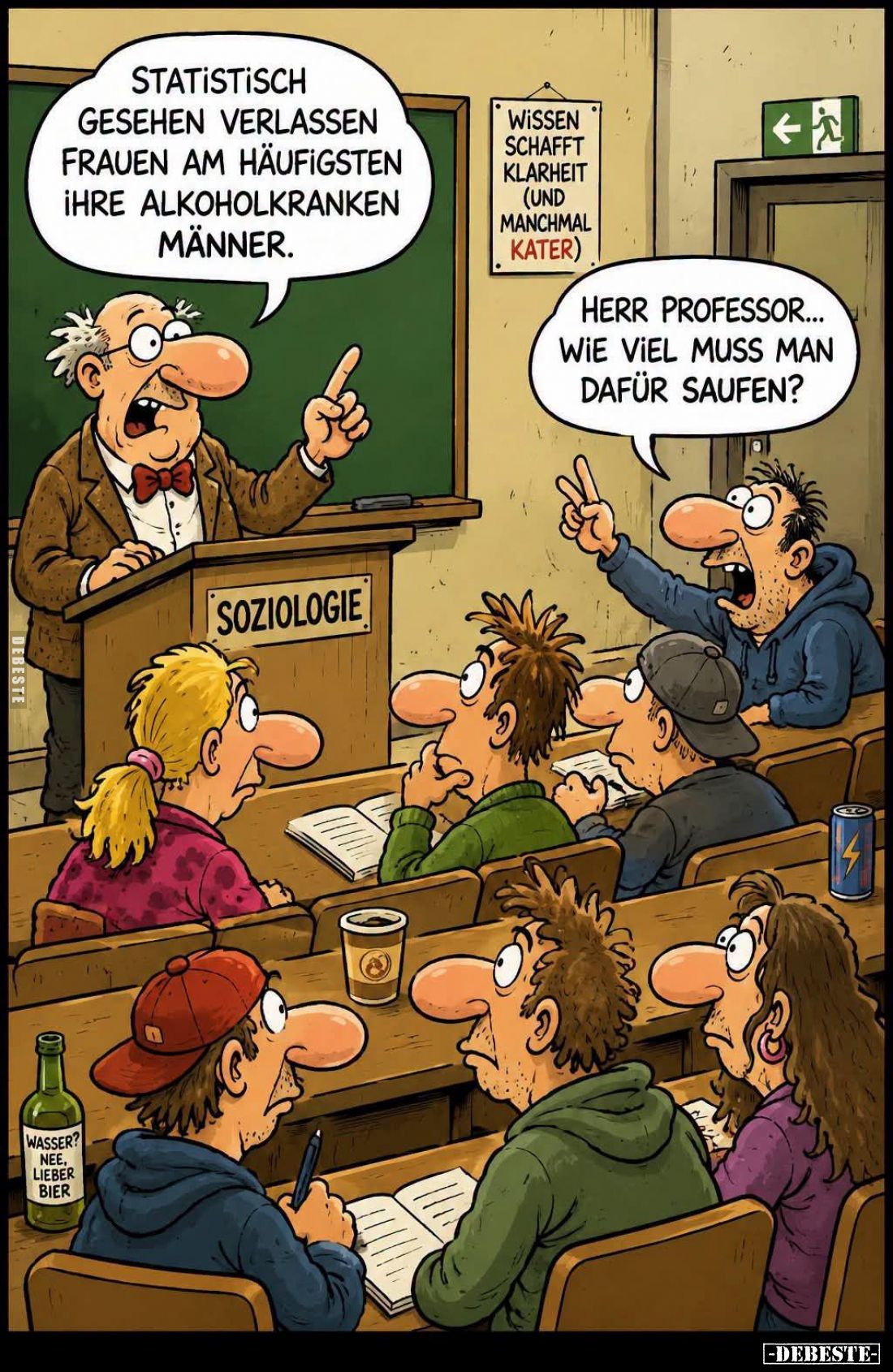 Statistisch gesehen verlassen Frauen am häufigsten ihre alkoholkranken Männer.
-
Herr Professor... Wie viel muss man dafür ...