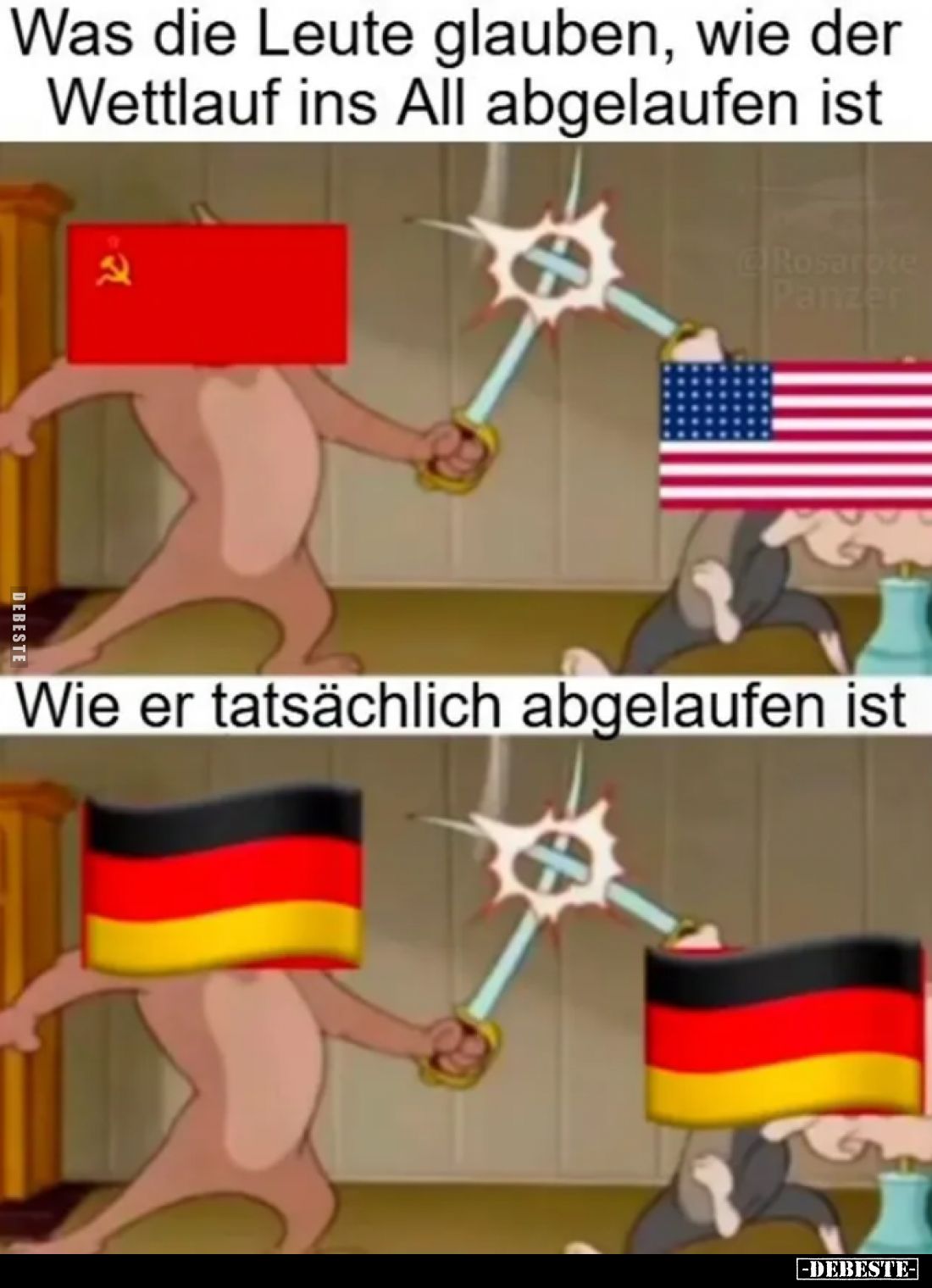 Was die Leute glauben, wie der Wettlauf ins All abgelaufen ist
-
Wie er tatsächlich abgelaufen ist