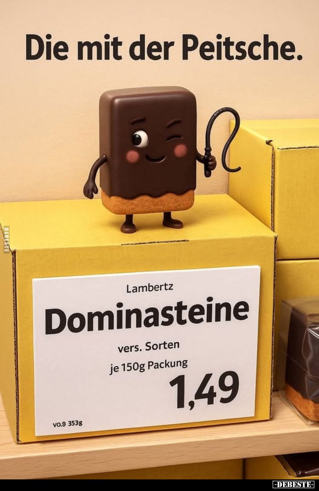 Die mit der Peitsche.
-
Lambertz
Dominasteine
vers. Sorten
je 150g Packung
1,49