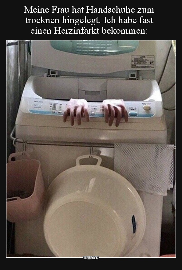 Meine Frau hat Handschuhe zum trocknen hingelegt. Ich habe..
