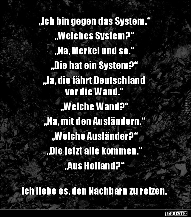 „Ich bin gegen das System.“ „Welches System?“ „Na, Merkel.. - Lustige Bilder | DEBESTE.de