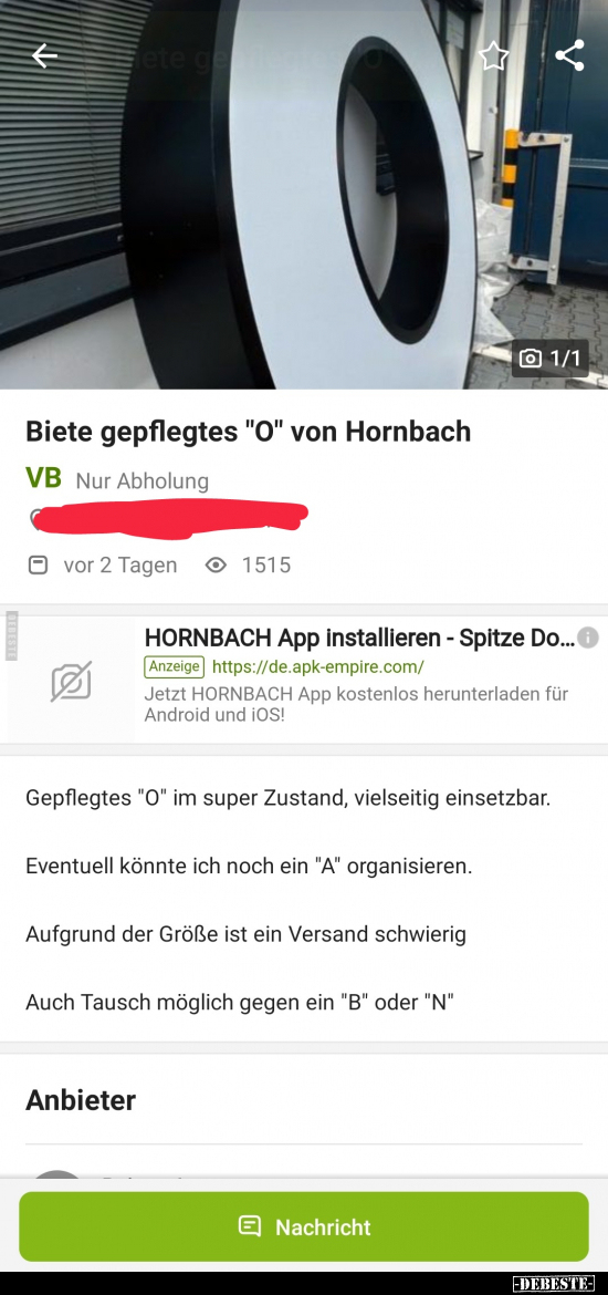 Biete gepflegtes "O" von Hornbach.. - Lustige Bilder | DEBESTE.de