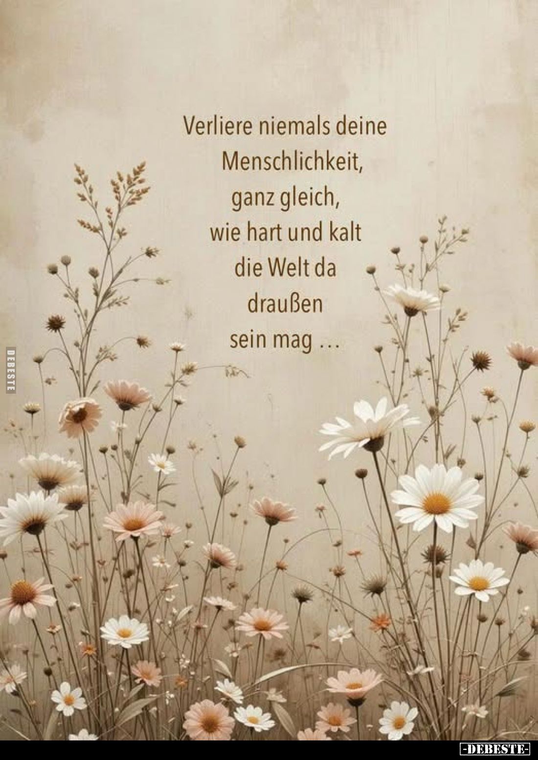 Verliere niemals deine Menschlichkeit, ganz gleich, wie hart und kalt die Welt da draußen sein mag.