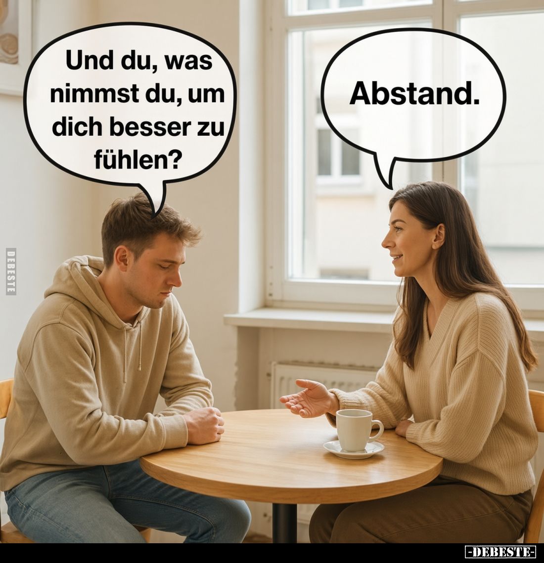 Und du, was nimmst du, um dich besser zu fühlen?
Abstand.