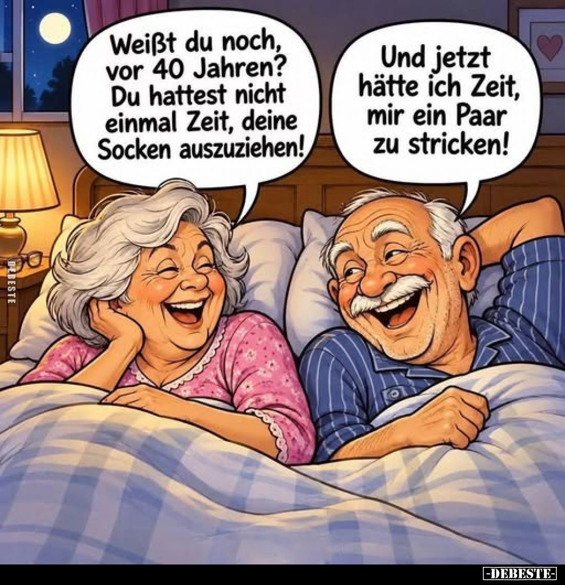 Weißt du noch, vor 40 Jahren? Du hattest nicht einmal Zeit, deine Socken auszuziehen!
-
Und jetzt hätte ich Zeit, mir ein P...