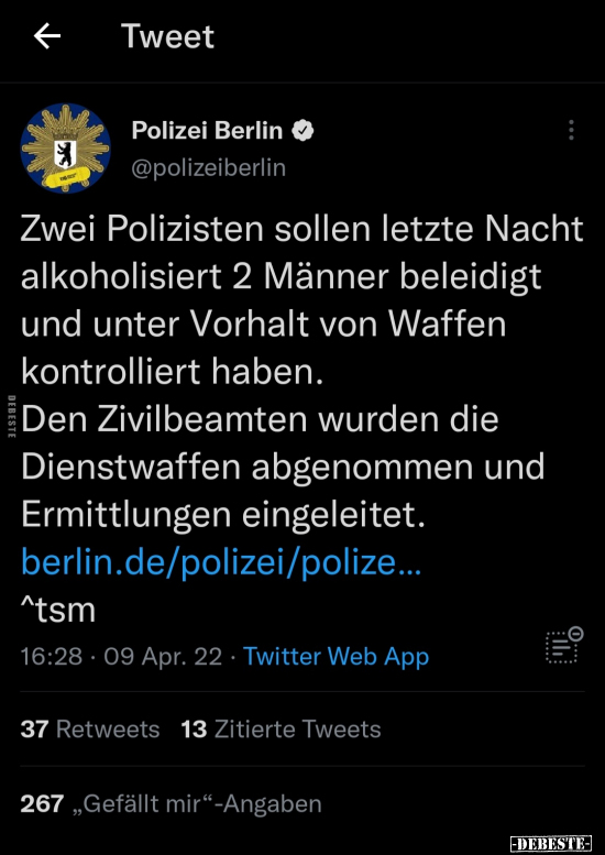 Zwei Polizisten sollen letzte Nacht alkoholisiert 2 Männer.. - Lustige Bilder | DEBESTE.de