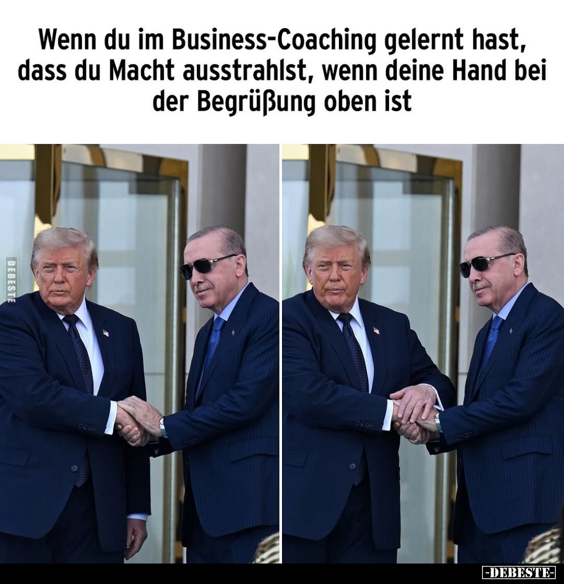 Wenn du im Business-Coaching gelernt hast, dass du Macht ausstrahlst, wenn deine Hand bei der Begrüßung oben ist.