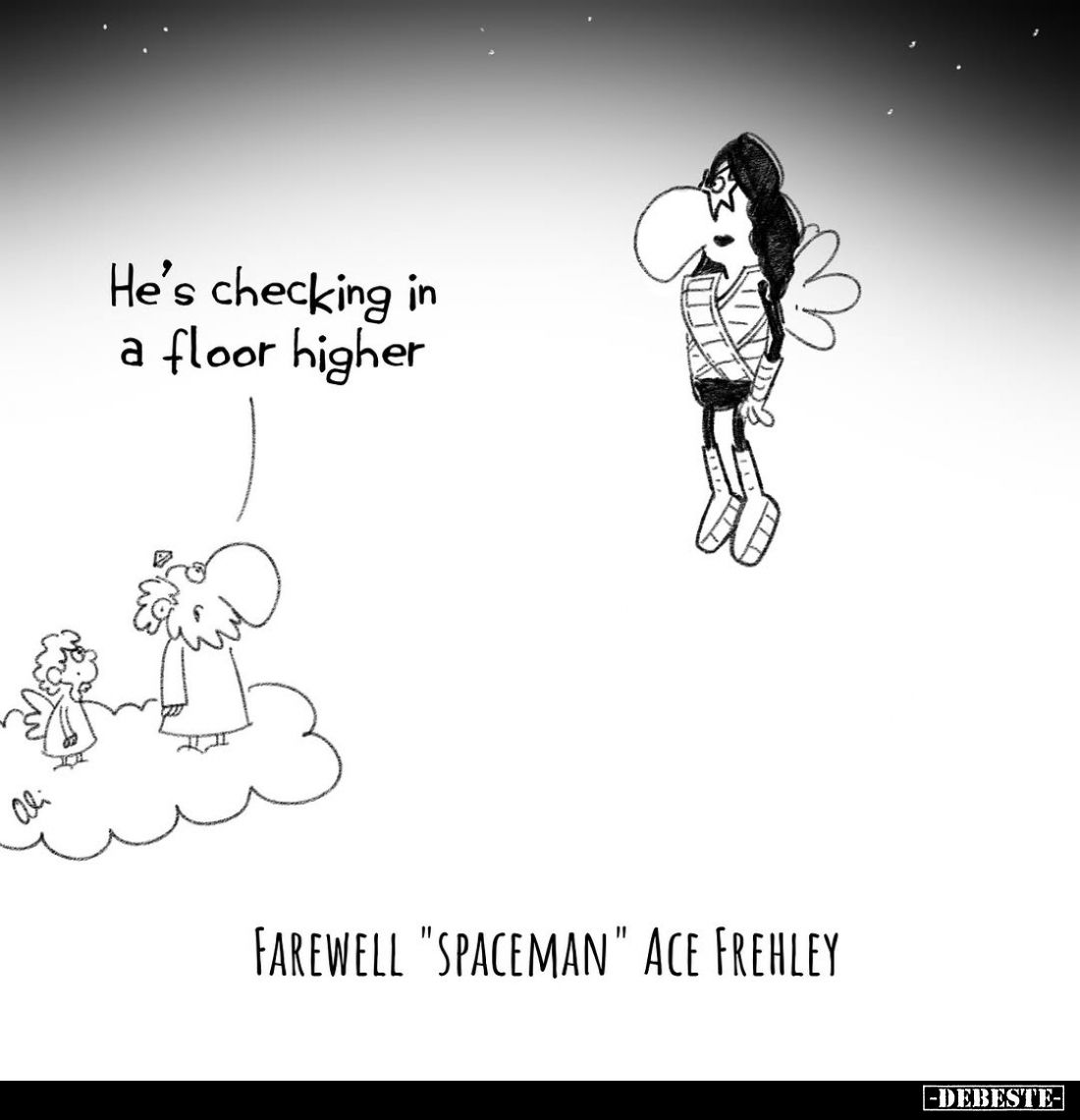 Farewell "Spaceman" Ace Frehley. - He's checking in a floor higher.