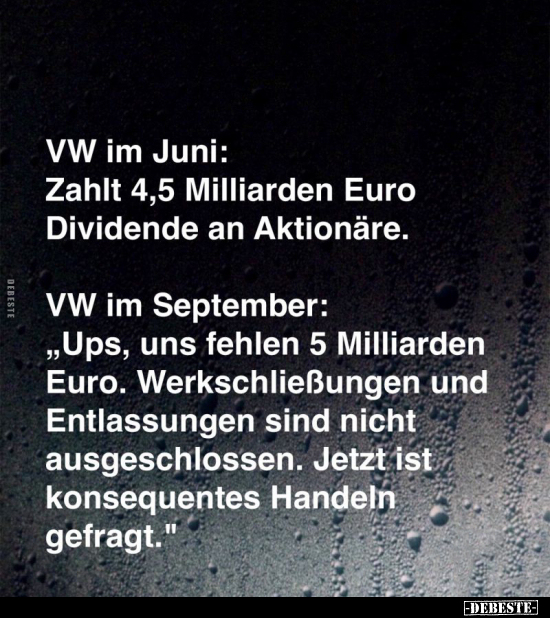 VW im Juni: Zahlt 4,5 Milliarden Euro Dividende.. - Lustige Bilder | DEBESTE.de