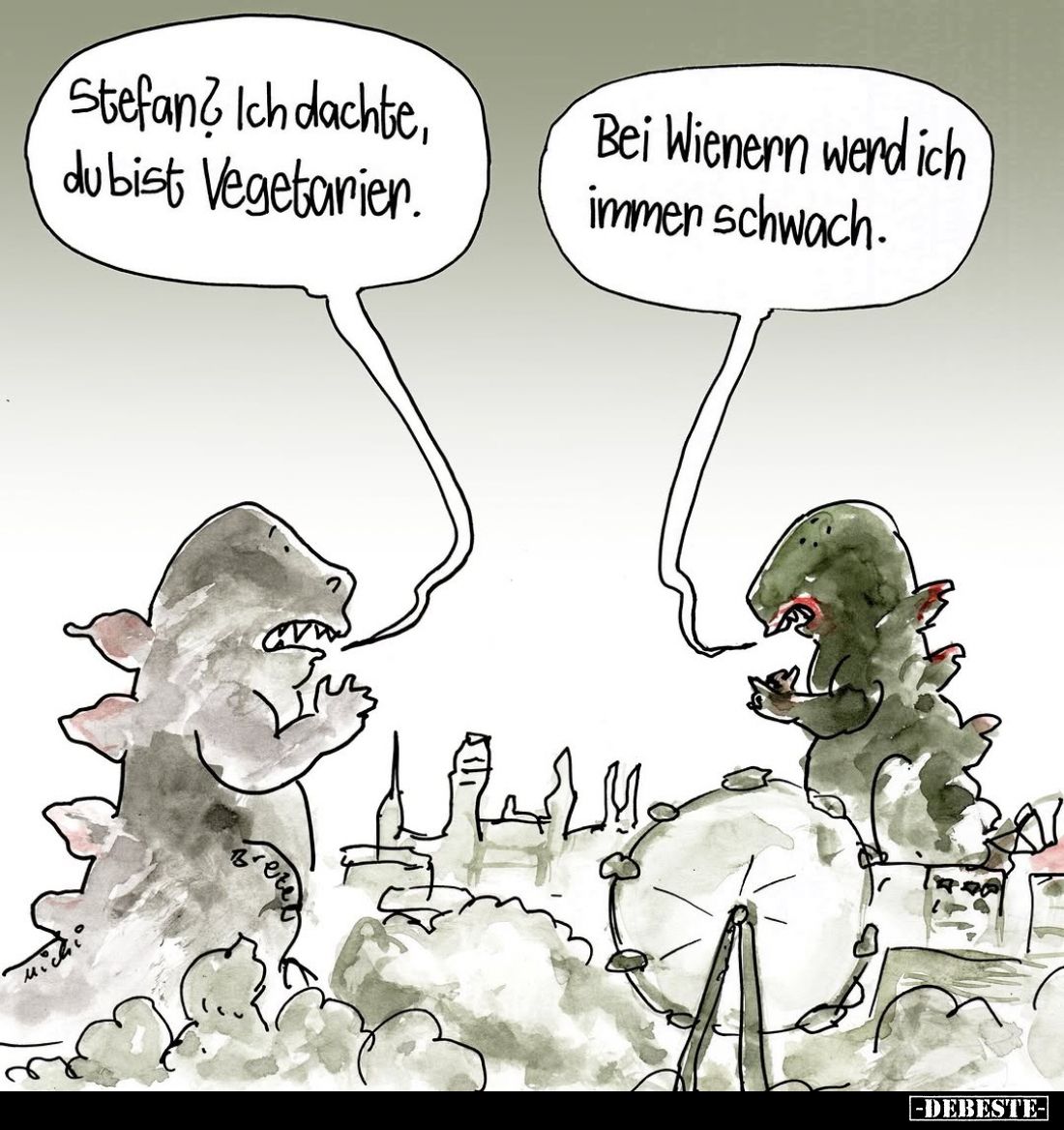 Stefan? Ich dachte, du bist Vegetarier. -
Bei Wienern werd ich immer schwach.