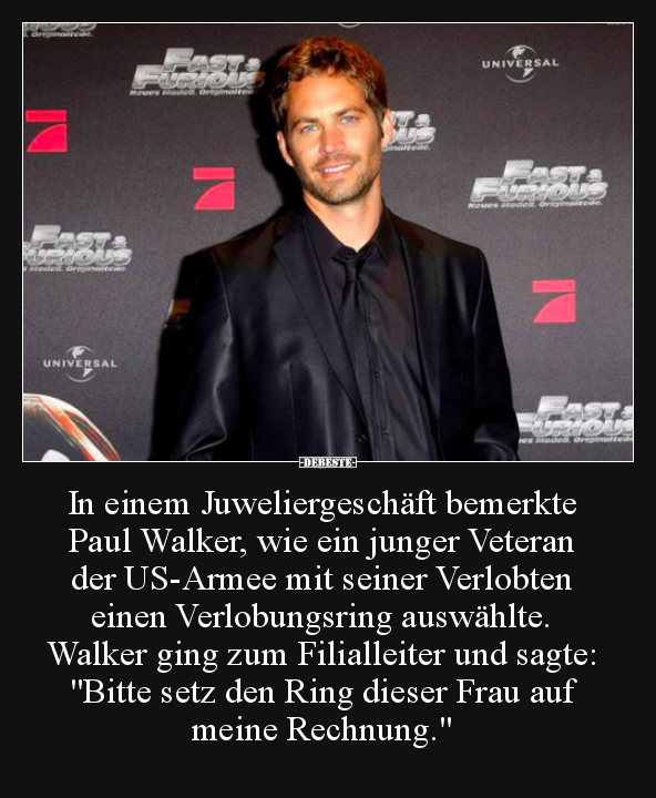 In einem Juweliergeschäft bemerkte Paul Walker, wie ein.. - Lustige Bilder | DEBESTE.de