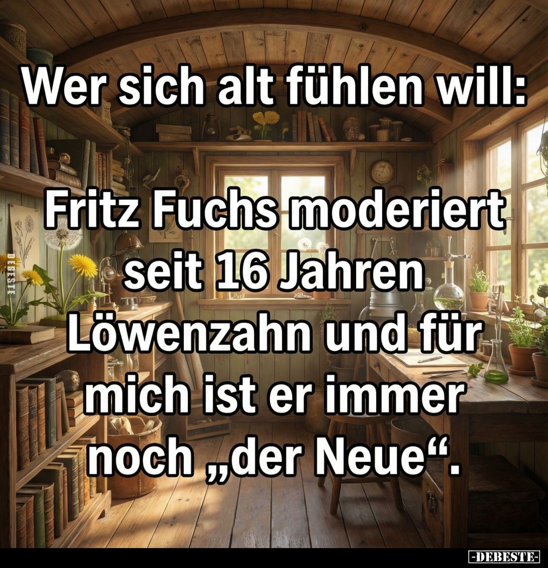 Wer sich alt fühlen will:
Fritz Fuchs moderiert seit 16 Jahren Löwenzahn und für mich ist er immer noch "der Neue"...