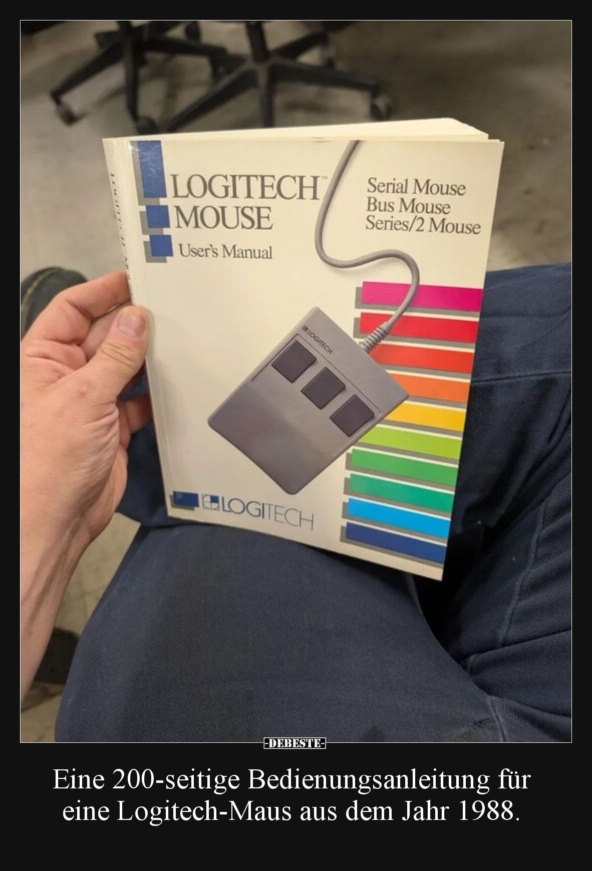 Eine 200-seitige Bedienungsanleitung für eine Logitech-Maus aus dem Jahr 1988.