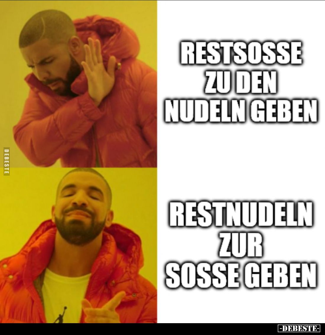 Restsoße zu den Nudeln geben. -
Restnudeln zur Soße geben.