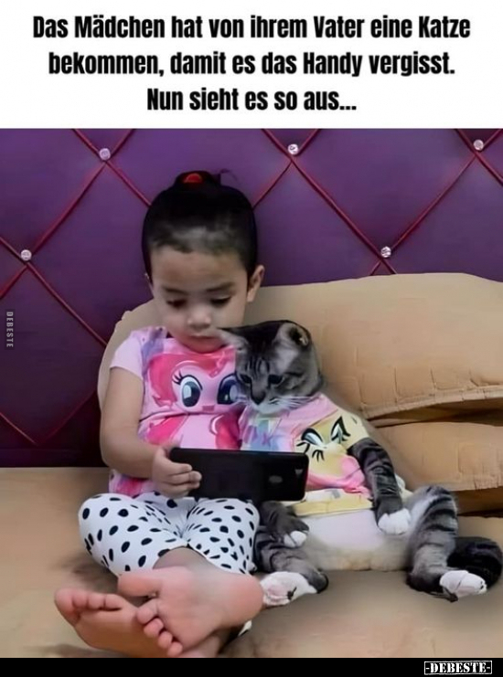 Das Mädchen hat von ihrem Vater eine Katze bekommen.. - Lustige Bilder | DEBESTE.de