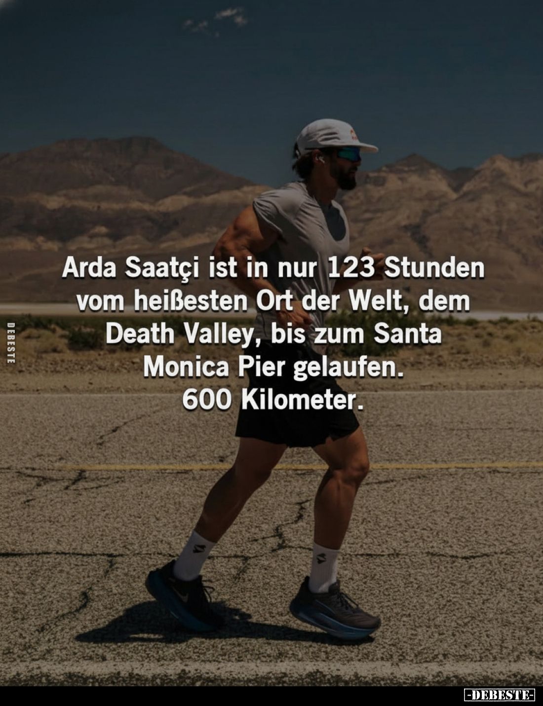 Arda Saatçi ist in nur 123 Stunden vom heißesten Ort der Welt, dem Death Valley, bis zum Santa Monica Pier gelaufen. 600 Kilo...