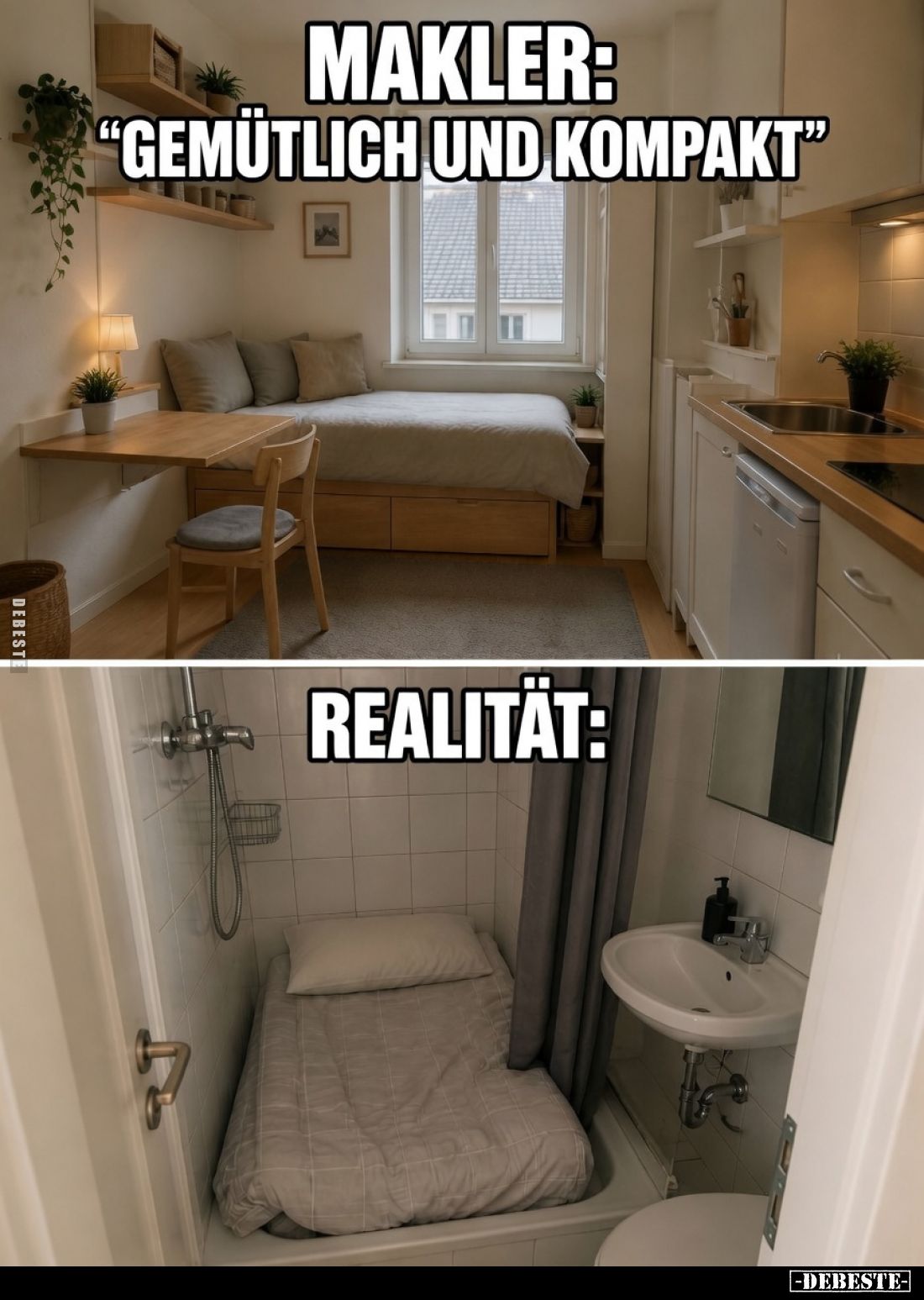 Makler: "Gemütlich und kompakt" / Realität:
