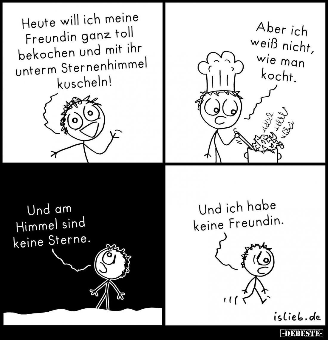 Heute will ich meine Freundin ganz toll bekochen und mit ihr unterm Sternenhimmel kuscheln! - Aber ich weiß nicht, wie man ko...