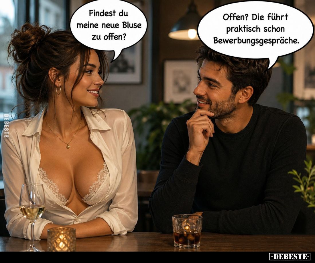 Findest du meine neue Bluse zu offen?
-
Offen? Die führt praktisch schon Bewerbungsgespräche.
