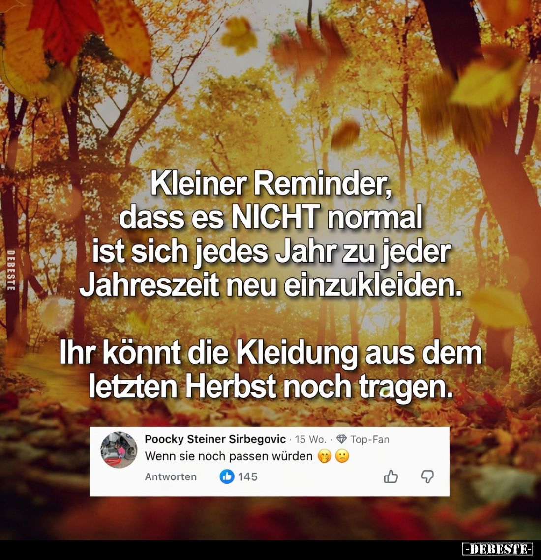 Kleiner Reminder, dass es NICHT normal ist sich jedes Jahr zu jeder Jahreszeit neu einzukleiden.
Ihr könnt die Kleidung aus ...