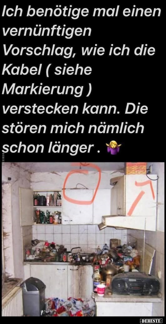 Ich benötige mal einen vernünftigen Vorschlag, wie ich die Kabel (siehe Markierung) verstecken kann. Die stören mich nämlich ...