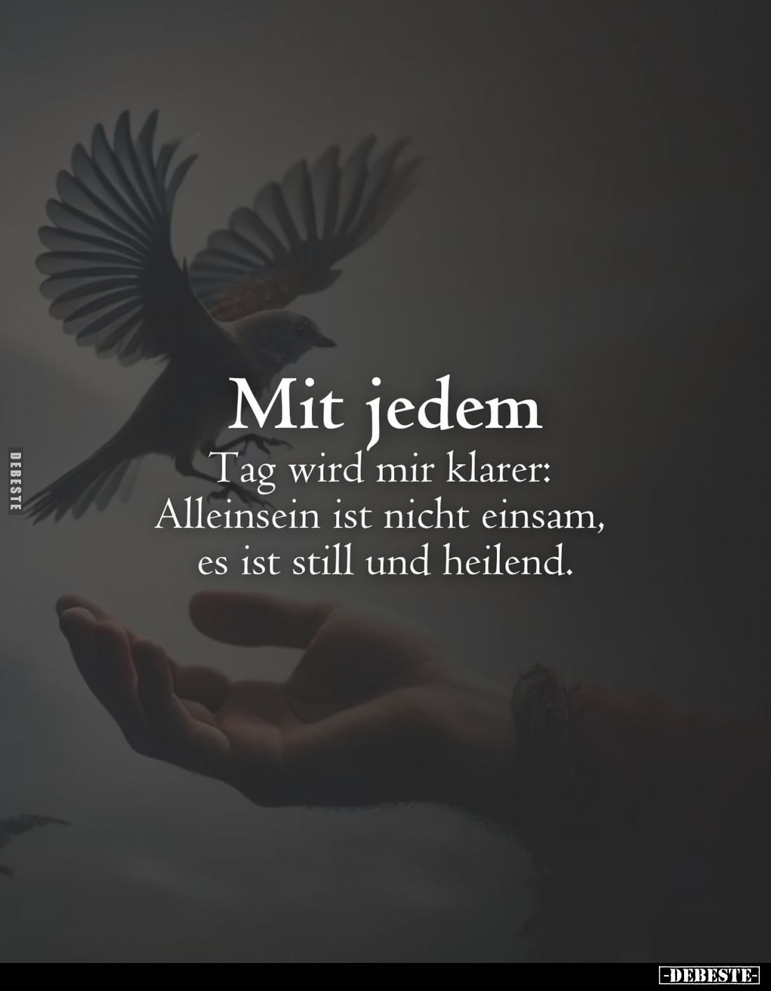 Mit jedem 
Tag wird mir klarer: Alleinsein ist nicht einsam, es ist still und heilend.