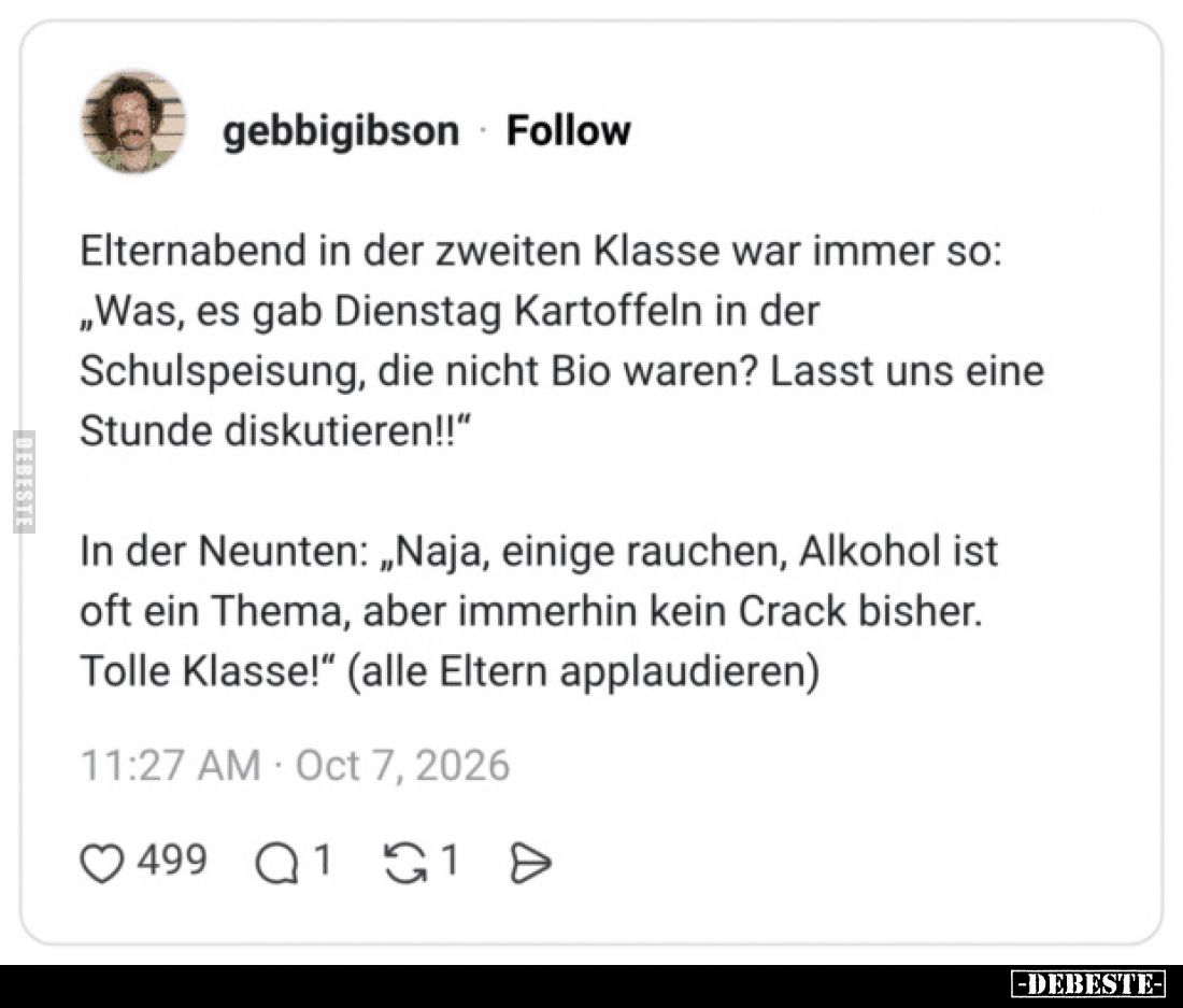 Elternabend in der zweiten Klasse war immer so: „Was, es gab Dienstag Kartoffeln in der Schulspeisung, die nicht Bio waren? L...