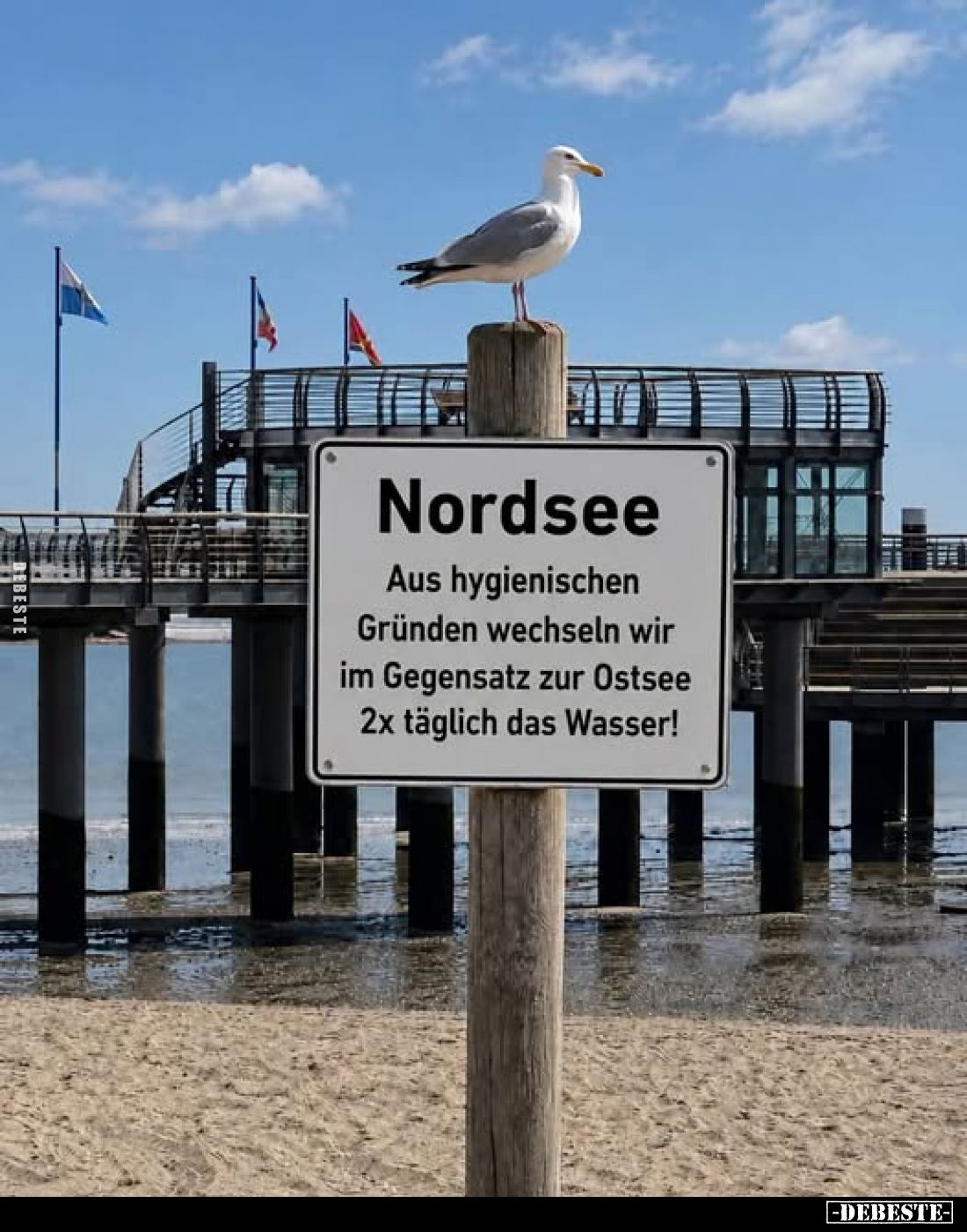 Nordsee.
Aus hygienischen Gründen wechseln wir im Gegensatz zur Ostsee 2x täglich das Wasser!