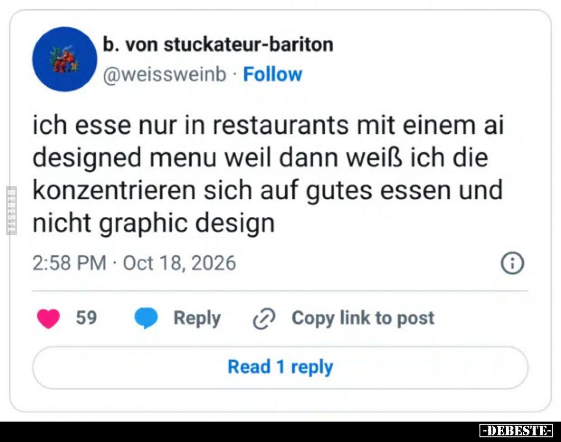 ich esse nur in restaurants mit einem ai designed menu weil dann weiß ich die konzentrieren sich auf gutes essen und nicht gr...