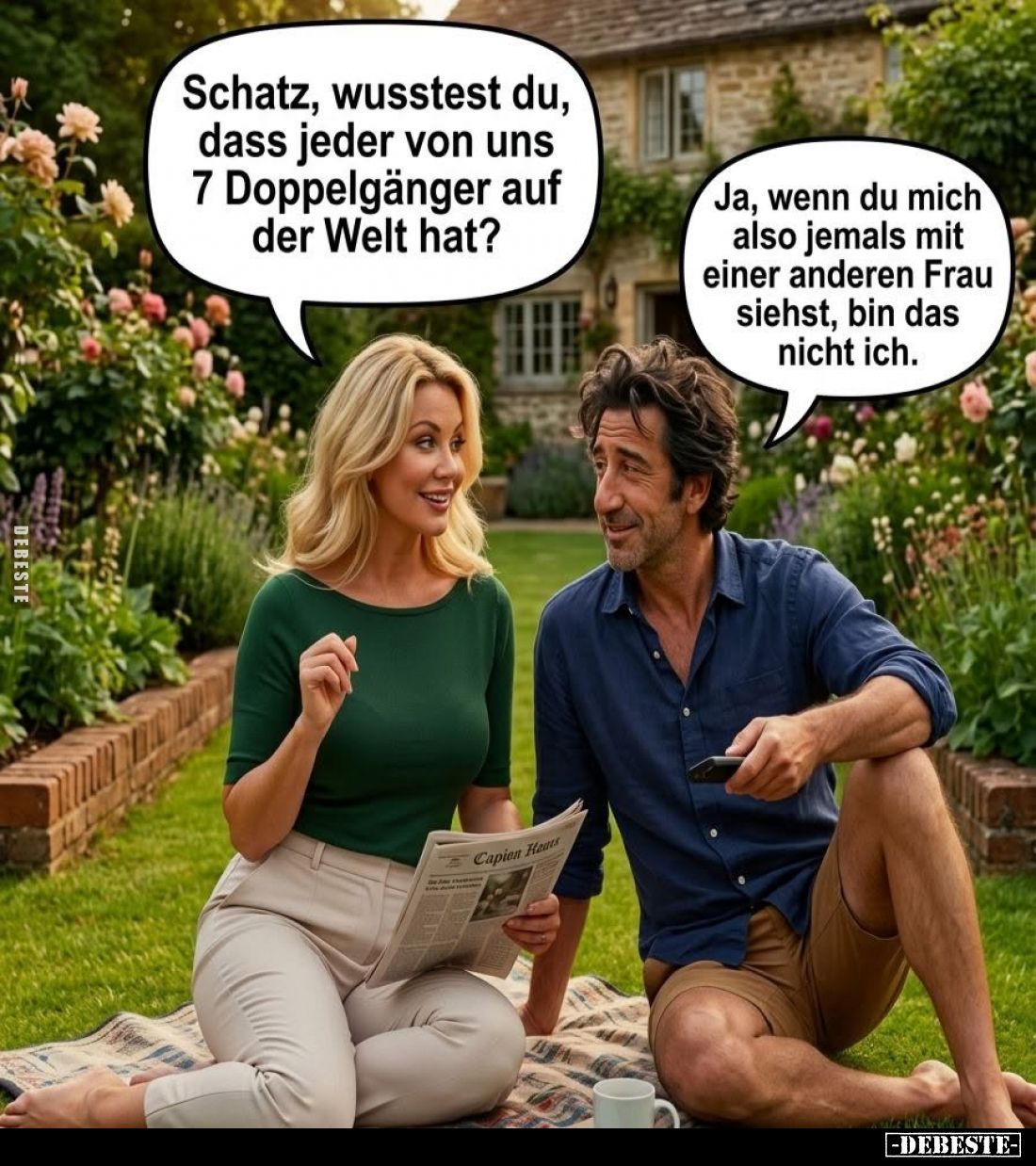 Schatz, wusstest du, dass jeder von uns 7 Doppelgänger auf der Welt hat? -
Ja, wenn du mich also jemals mit einer anderen Fr...