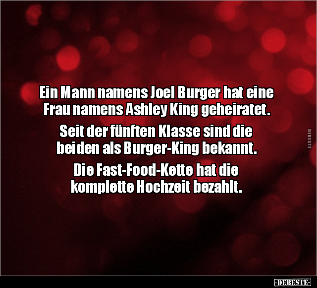 Ein Mann namens Joel Burger hat eine Frau namens Ashley King geheiratet.. - Lustige Bilder | DEBESTE.de
