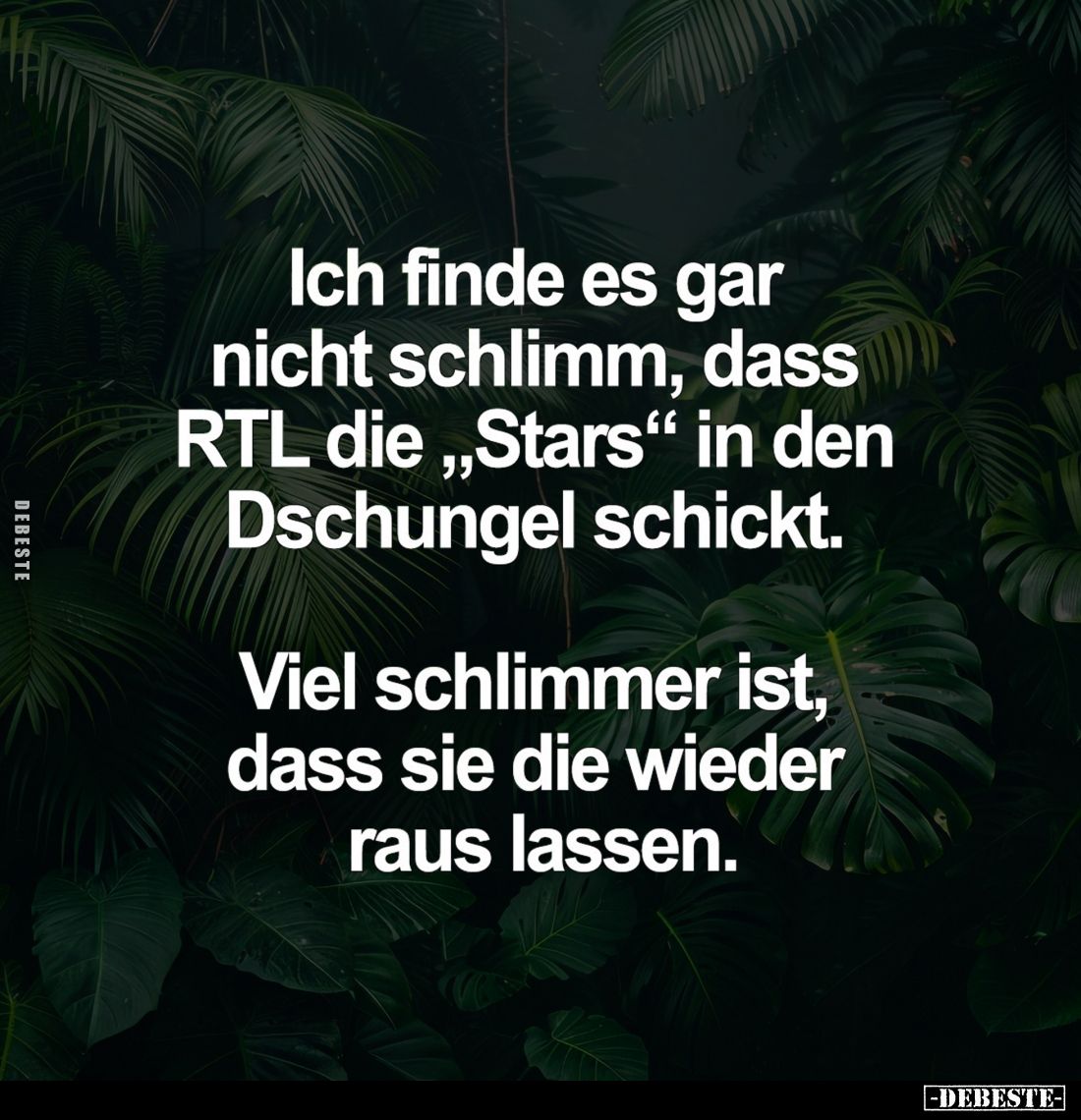 Ich finde es gar nicht schlimm, dass RTL die "Stars" in den Dschungel schickt.
Viel schlimmer ist, dass sie die wi...