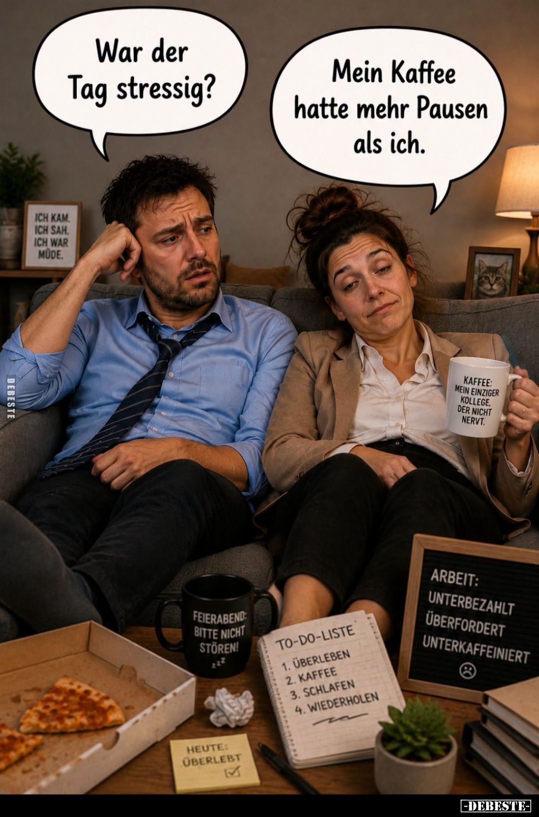 War der Tag stressig? -
Mein Kaffee hatte mehr Pausen als ich.