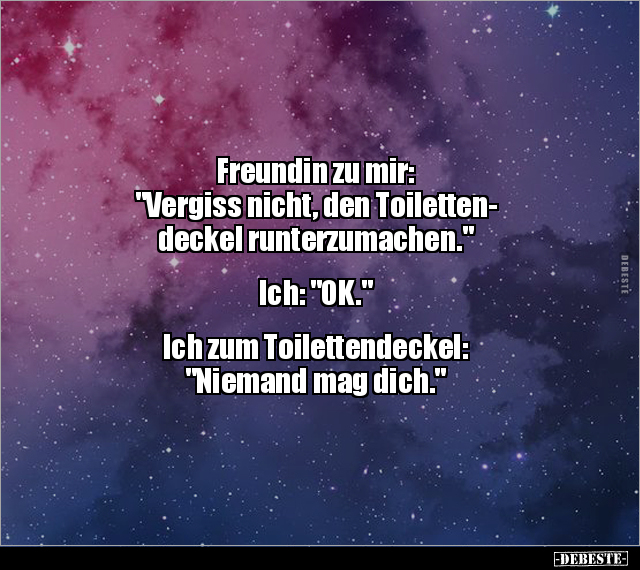 Freundin zu mir: "Vergiss nicht, den Toiletteneckel.." - Lustige Bilder | DEBESTE.de