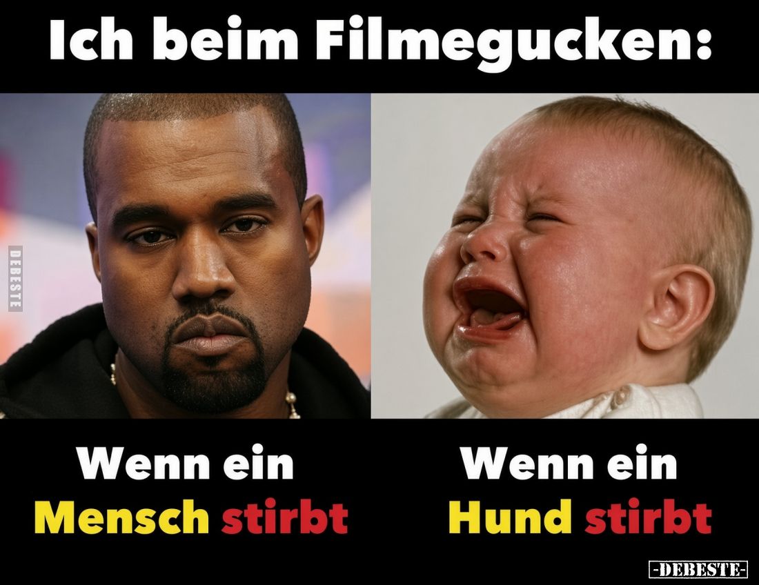 Ich beim Filmegucken:
Wenn ein
Mensch stirbt. -
Wenn ein
Hund stirbt.