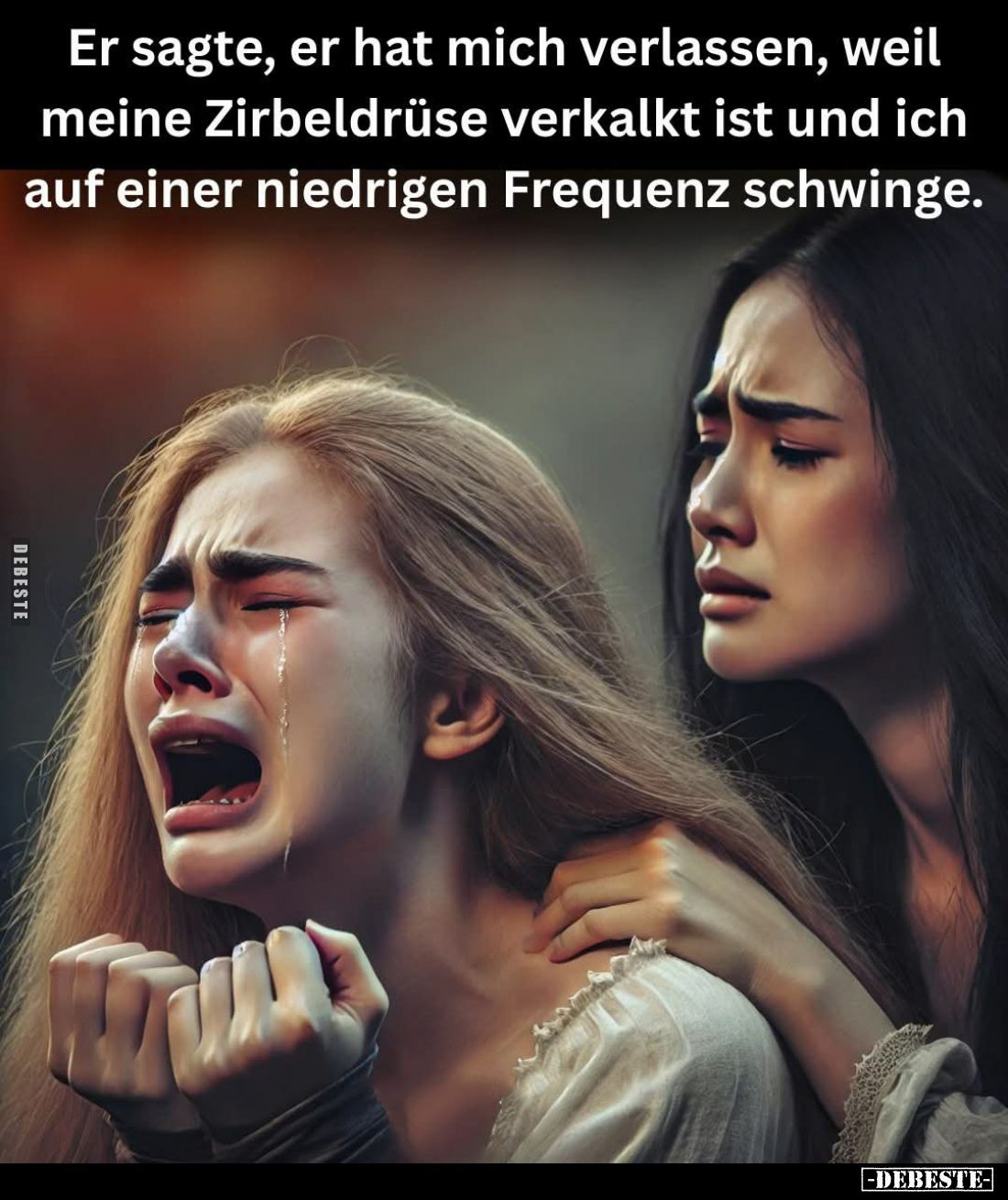 Er sagte, er hat mich verlassen, weil meine Zirbeldrüse verkalkt ist und ich auf einer niedrigen Frequenz schwinge.