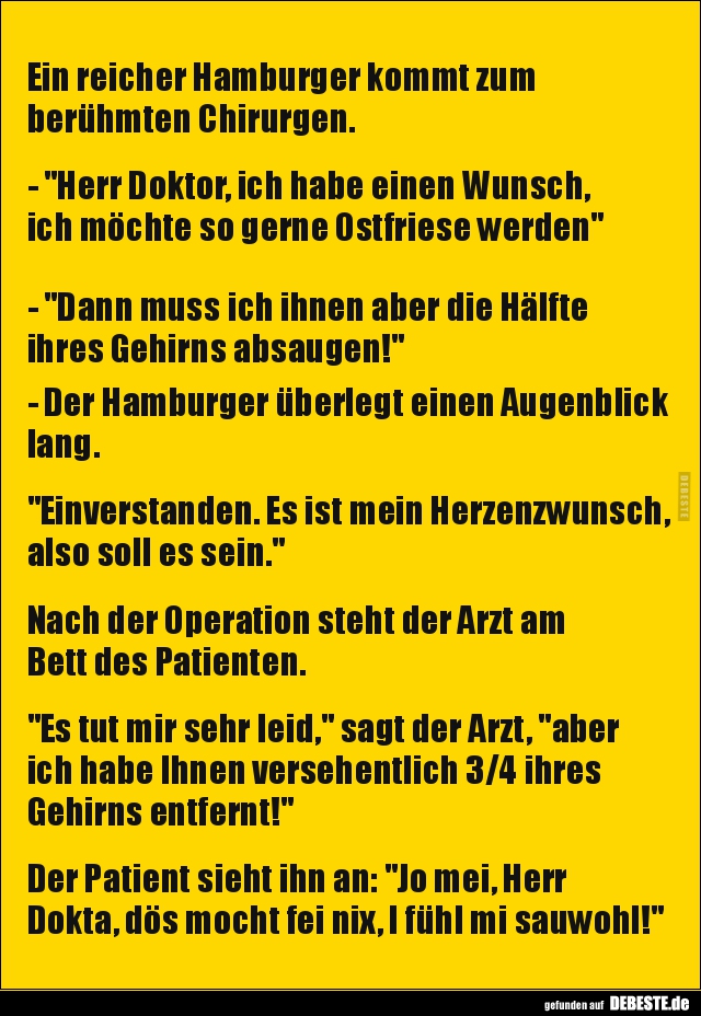 Ein reicher Hamburger kommt zum berühmten Chirurgen.. - Lustige Bilder | DEBESTE.de