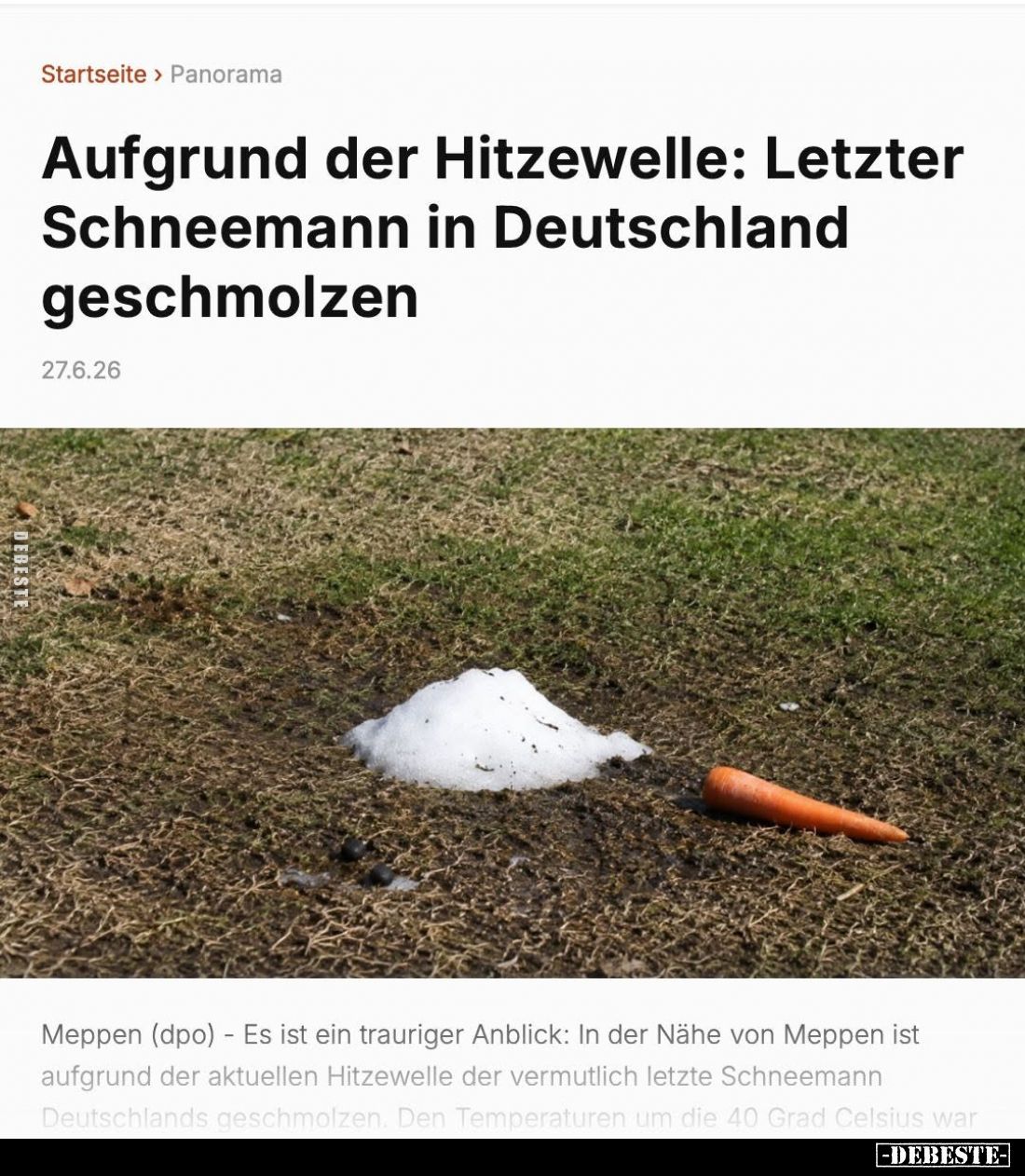 Aufgrund der Hitzewelle: Letzter Schneemann in Deutschland.. - Lustige Bilder | DEBESTE.de