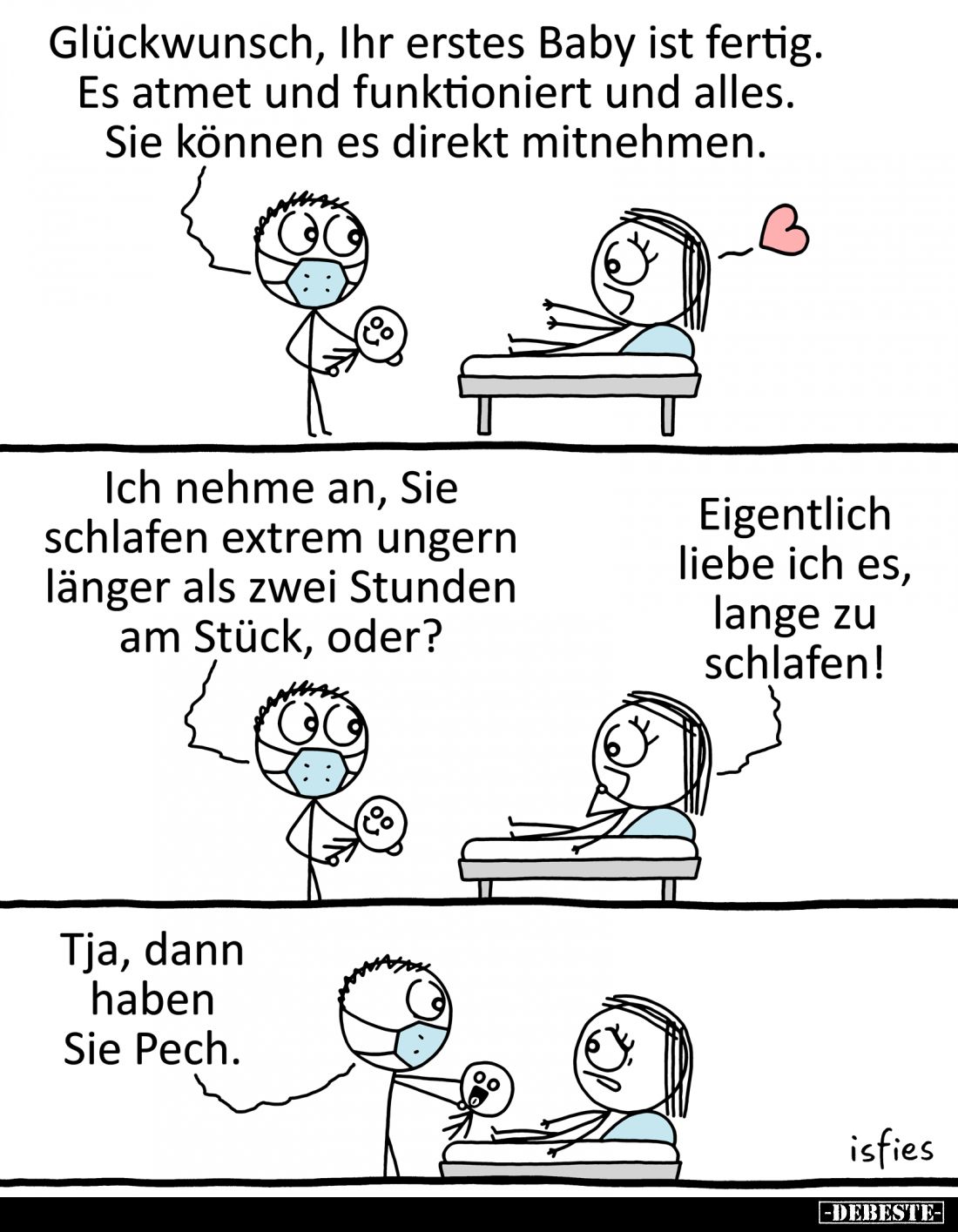 Glückwunsch, Ihr erstes Baby ist fertig. 
Es atmet und funktioniert und alles.
Sie können es direkt mitnehmen.
-
Ich nehm...