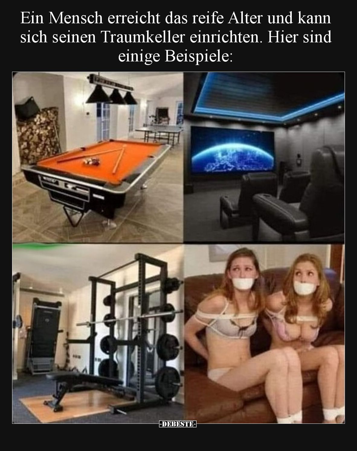 Ein Mensch erreicht das reife Alter und kann sich seinen Traumkeller einrichten. Hier sind einige Beispiele: