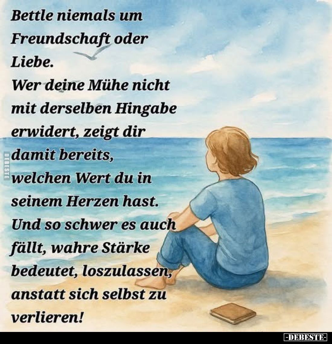 Bettle niemals um Freundschaft oder Liebe.

Wer deine Mühe nicht mit derselben Hingabe erwidert, zeigt dir damit bereits, w...
