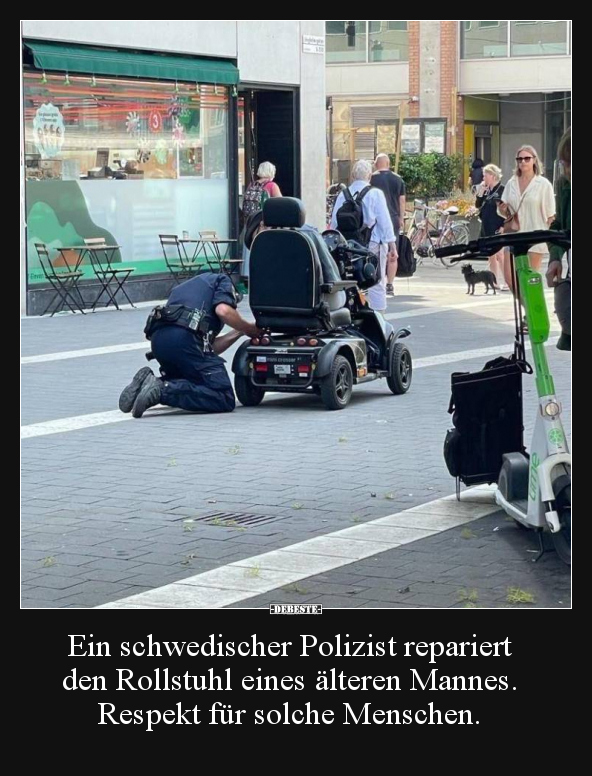 Ein schwedischer Polizist repariert den Rollstuhl eines.. - Lustige Bilder | DEBESTE.de