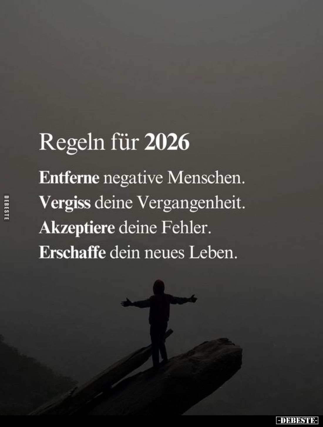 Regeln für 2026:
Entferne negative Menschen.
Vergiss deine Vergangenheit.
Akzeptiere deine Fehler.
Erschaffe dein neues L...