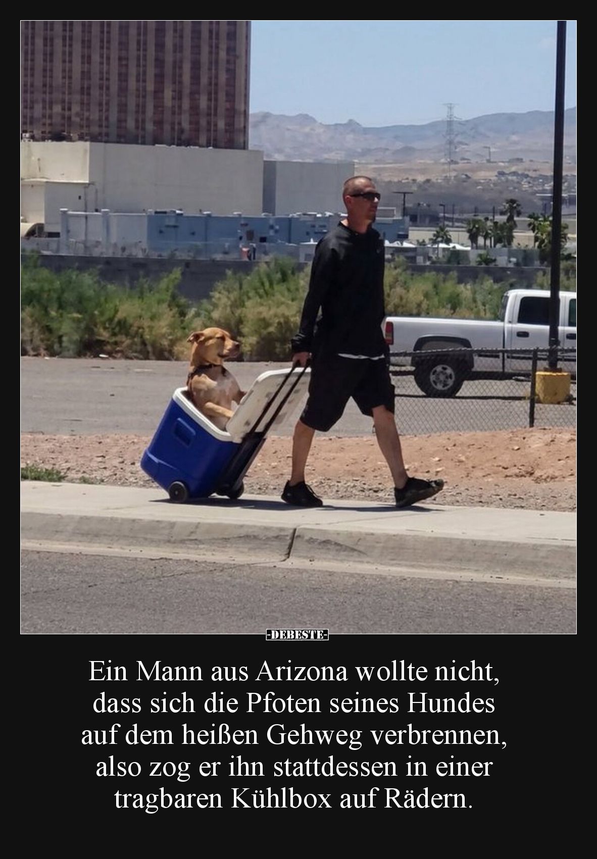 Ein Mann aus Arizona wollte nicht, dass sich die Pfoten seines Hundes auf dem heißen Gehweg verbrennen, also zog er ihn statt...