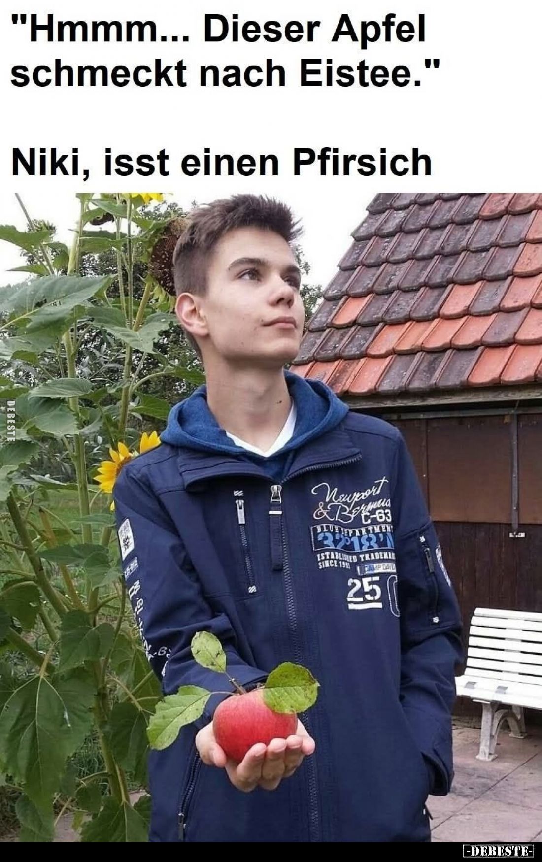 "Hmmm... Dieser Apfel schmeckt nach Eistee." -
Niki, isst einen Pfirsich.